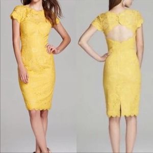 Monique Lhuillier Golden Yellow Lace Cocktail Dress 0